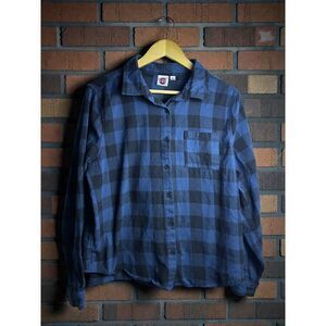 Grateful Dead Skull Roses Graphic Hooded Flannel Shirt Blue Plaid Kids Large